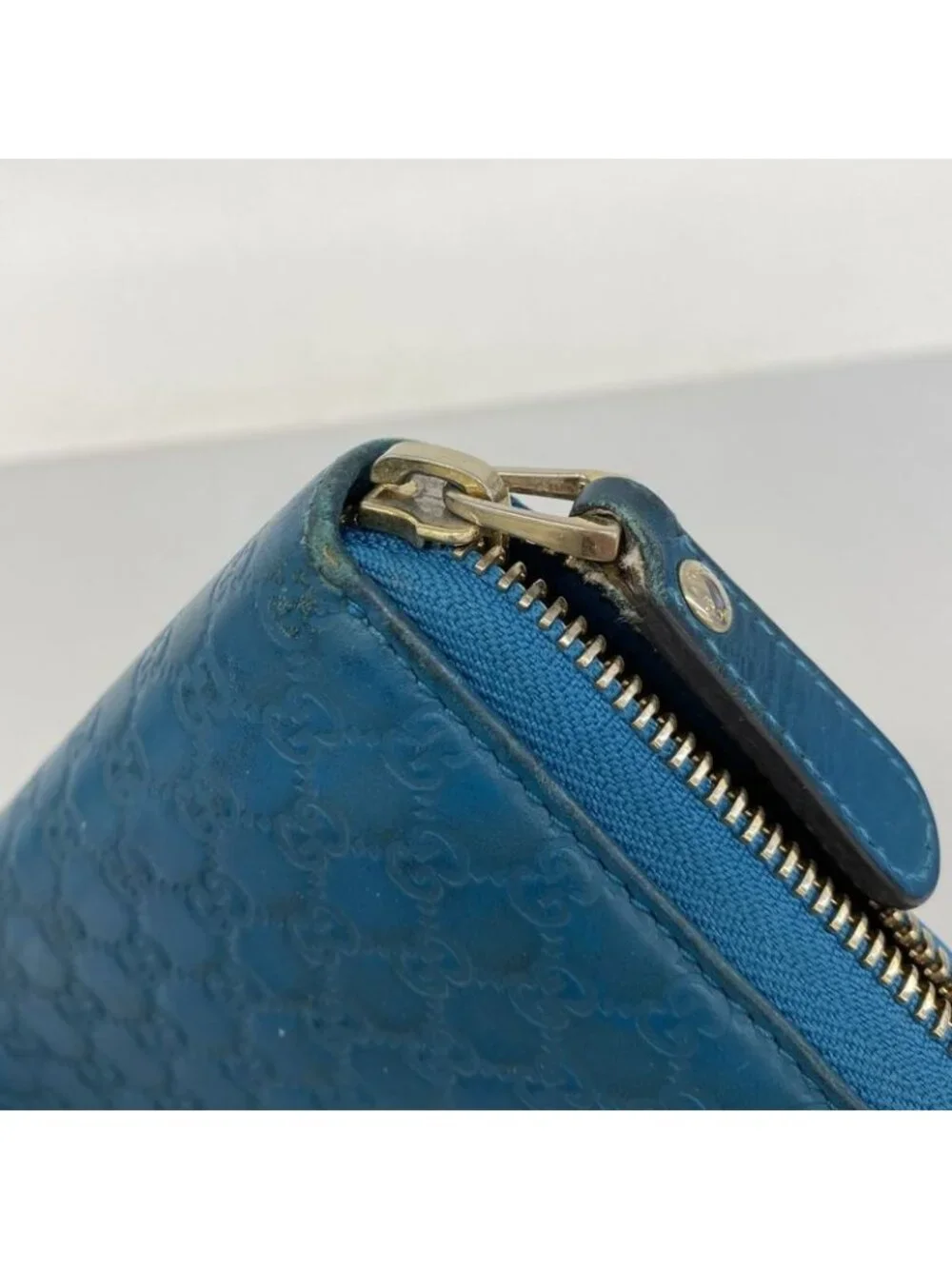 ★SOLD★ Gucci Wallet Micro Guccissima Leather Turquoise Blue Gold - Picture 5 of 9